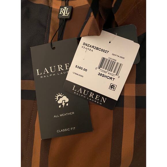 Lauren Ralph Lauren Men's 38 Short Raincoat Stanza Brown Check NEW - Picture 10 of 11